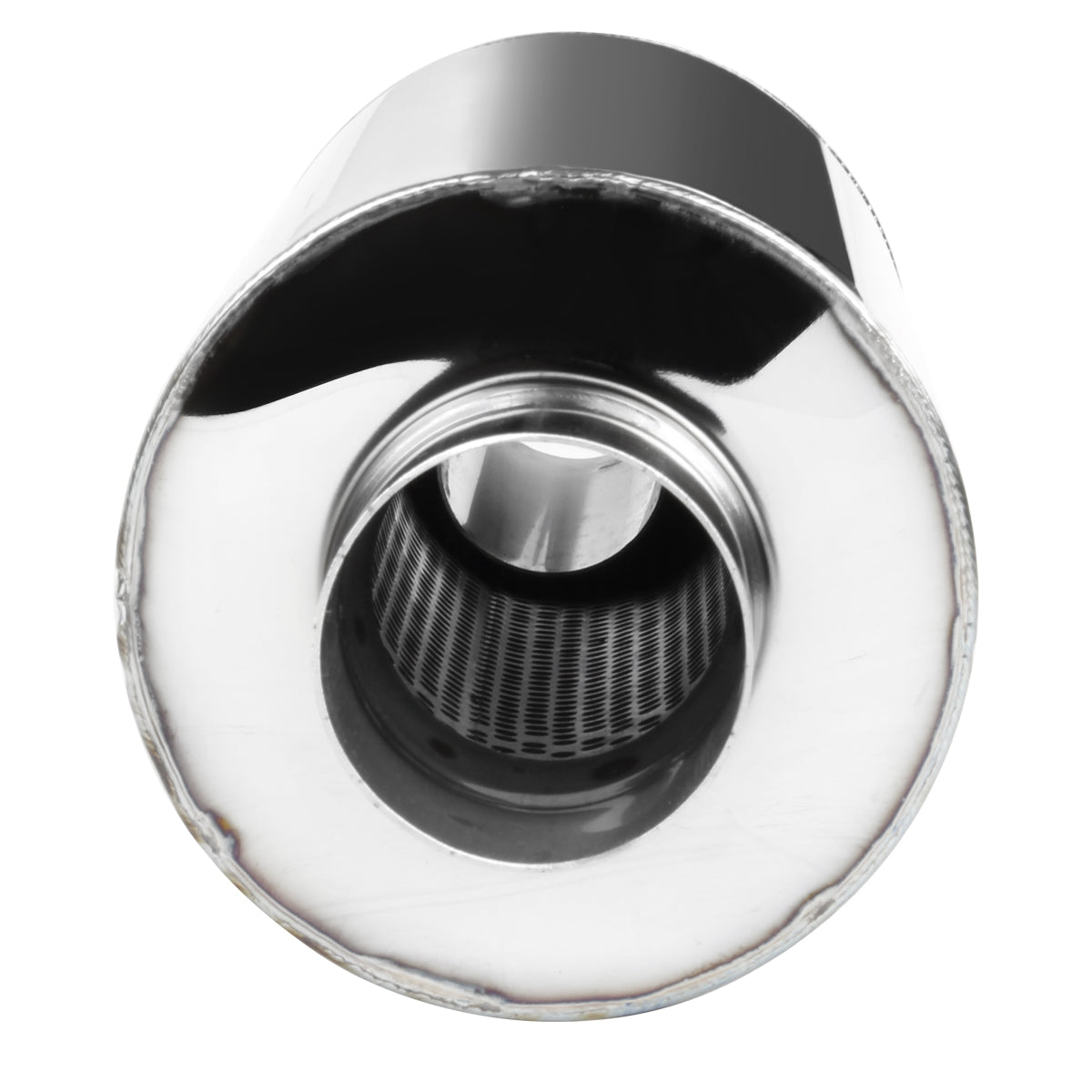 Universal 2.5" Inlet/4" Outlet Stainless Steel Muffler w/ Fireball Style Burnt Tip