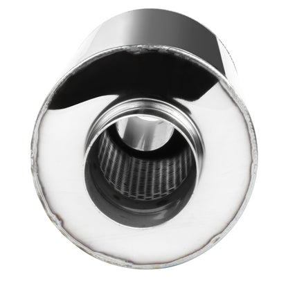 Universal 2.5" Inlet/4" Outlet Stainless Steel Muffler w/ Fireball Style Burnt Tip