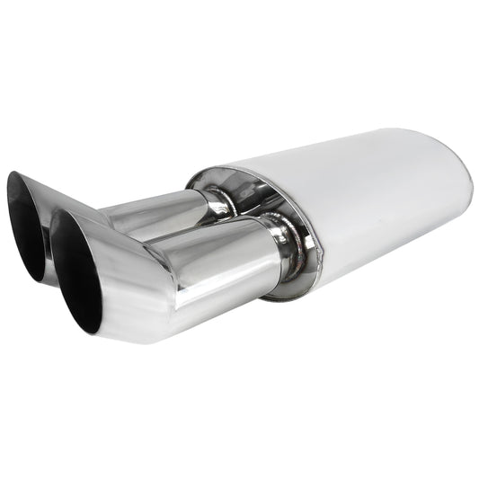 Universal DTM Style 2.5" Inlet/3" Outlet Stainless Steel Exhaust Muffler w/ Dual Tips