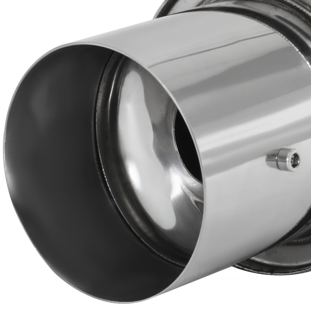Universal 2.5" Inlet/4" Outlet Stainless Steel Spiral Flow Exhaust Muffler w/ Silencer
