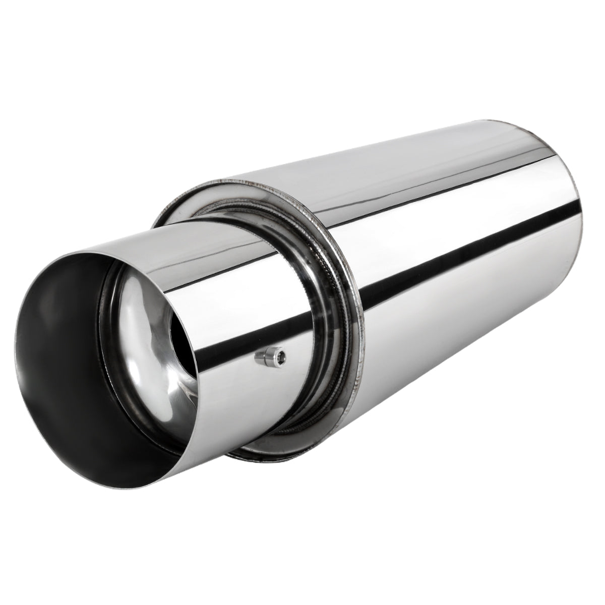 Universal 3" Inlet/4" Outlet Stainless Steel Spiral Flow Exhaust Muffler w/ Silencer