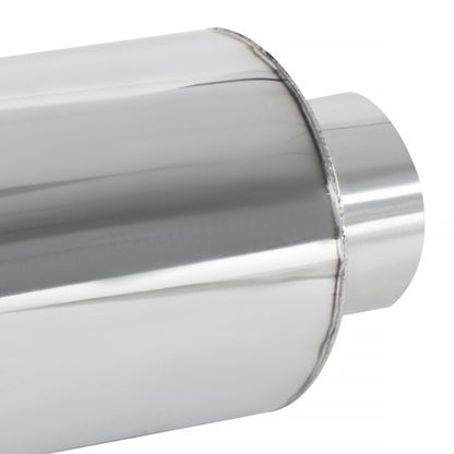 Universal 3" Inlet/4" Outlet Stainless Steel Spiral Flow Exhaust Muffler w/ Burnt Tip
