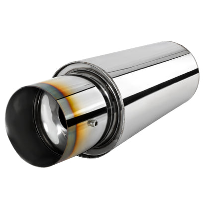 Universal 2.5" Inlet/4" Outlet Stainless Steel Spiral Flow Exhaust Muffler w/ Burnt Tip
