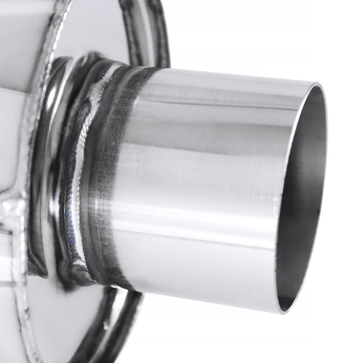 Universal 2.5" Inlet/4" Outlet Stainless Steel Spiral Flow Exhaust Muffler w/ Slanted Tip