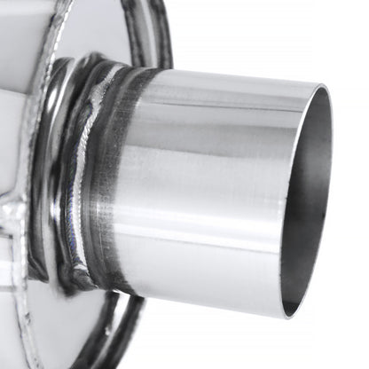 Universal 2.5" Inlet/4" Outlet Stainless Steel Spiral Flow Exhaust Muffler w/ Slanted Tip