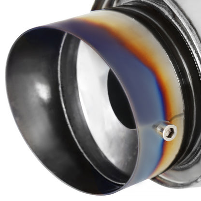Universal 3" Inlet/4" Outlet Stainless Steel Spiral Flow Exhaust Muffler w/ Slanted Burnt Tip