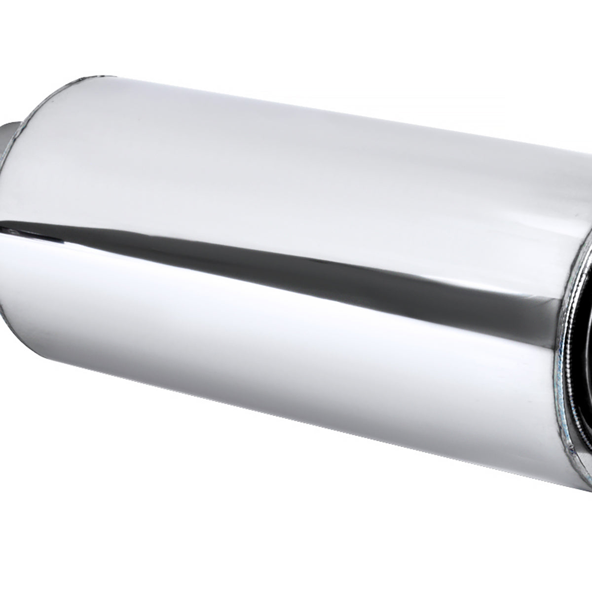 Universal 3" Inlet/4" Outlet Stainless Steel Spiral Flow Exhaust Muffler w/ Slanted Burnt Tip