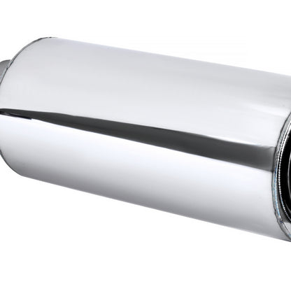 Universal 3" Inlet/4" Outlet Stainless Steel Spiral Flow Exhaust Muffler w/ Slanted Burnt Tip