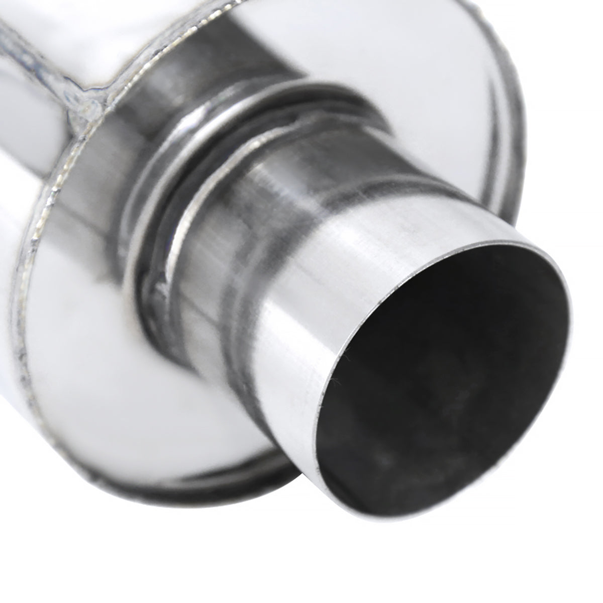 Universal 2.5" Inlet/4" Outlet Stainless Steel Spiral Flow Exhaust Muffler w/ Slanted Burnt Tip