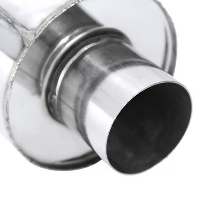 Universal 2.5" Inlet/4" Outlet Stainless Steel Spiral Flow Exhaust Muffler w/ Slanted Burnt Tip