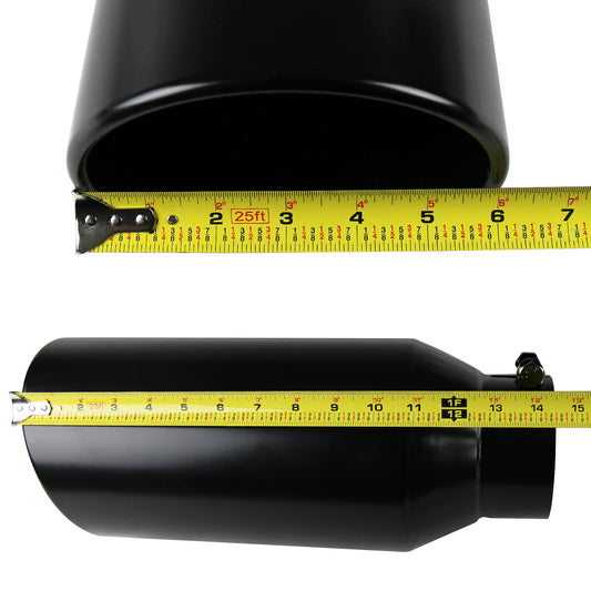 Universal 4" Inlet/6" Outlet Black Stainless Steel Bolt-On Angled Exhaust Tip