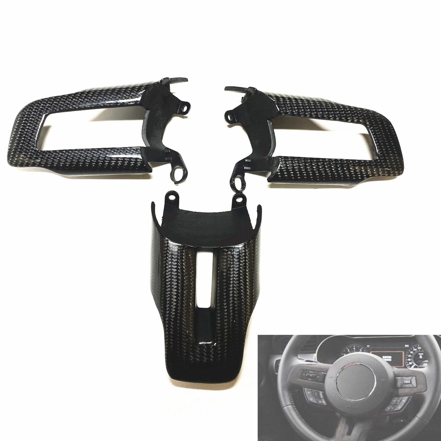 MUSTANG 15-23 CARBON FIBER STEERING WHEEL BUTTON TRIM REPLACEMENT