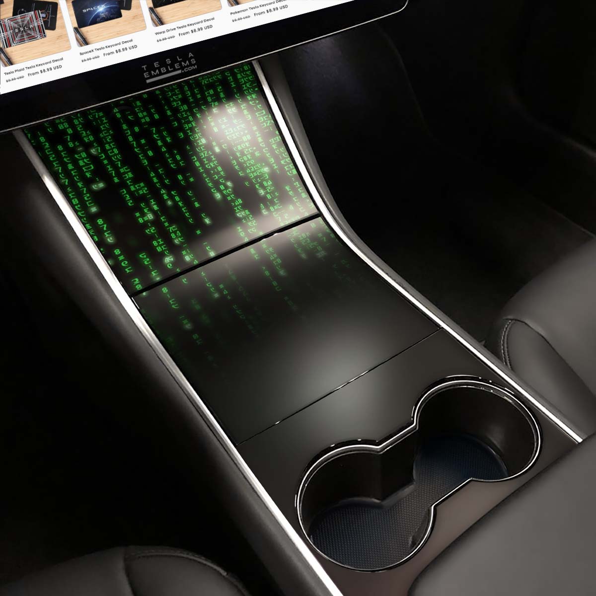 Digital Rain Matrix Code | Tesla Center Console Wrap Kit | Model Y ’19-20