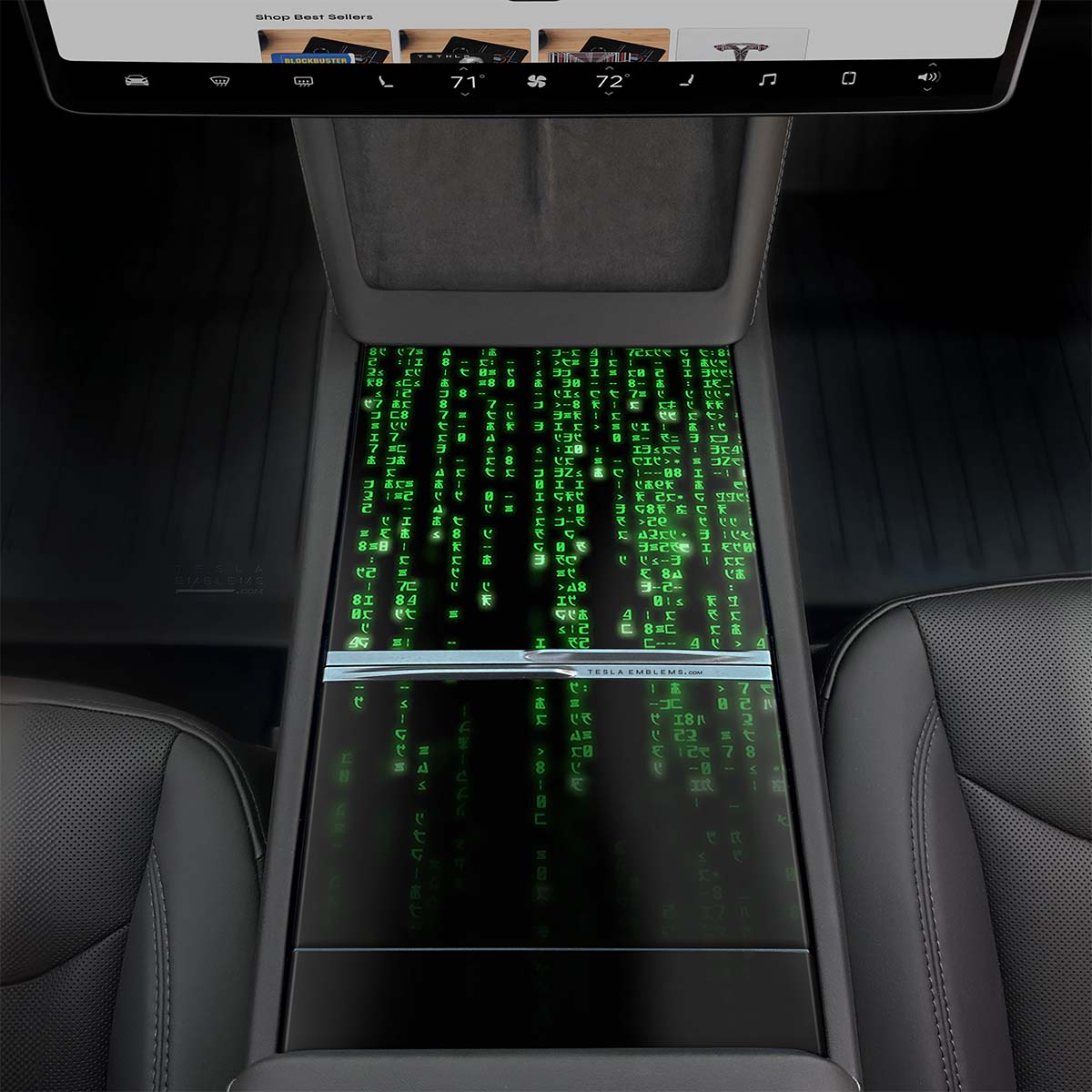 Digital Rain Matrix Code | Tesla Center Console Wrap Kit | Model Y 2026