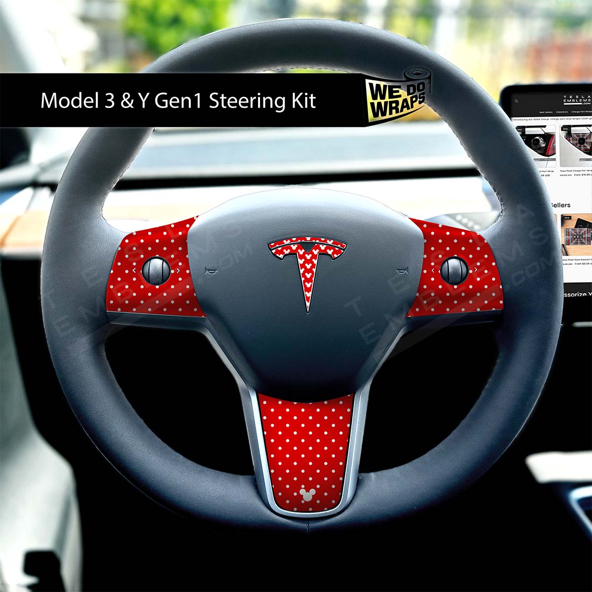 Mickey-Dots Tesla Steering Wheel Wrap | MY 2019-'25