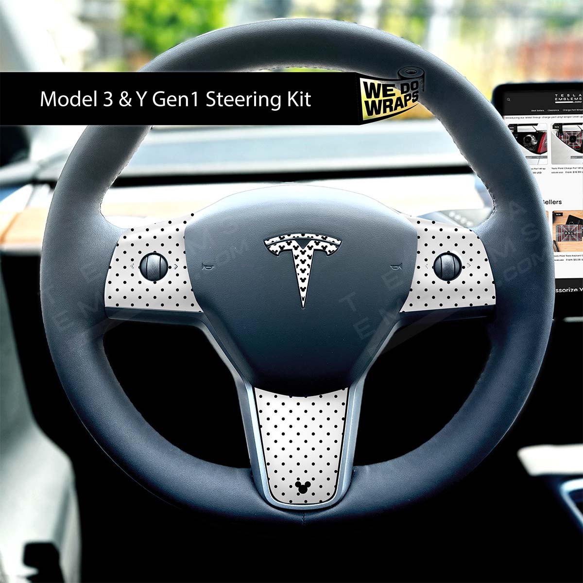 Mickey-Dots Tesla Steering Wheel Wrap | MY 2019-'25