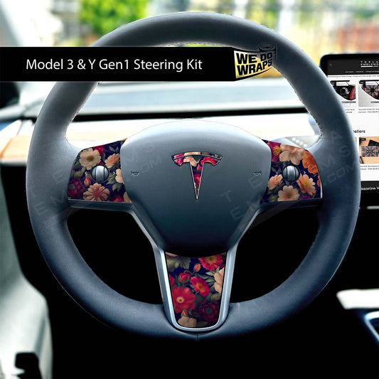 Midnight Bloom Tesla Steering Wheel Wrap | MY 2019-'25