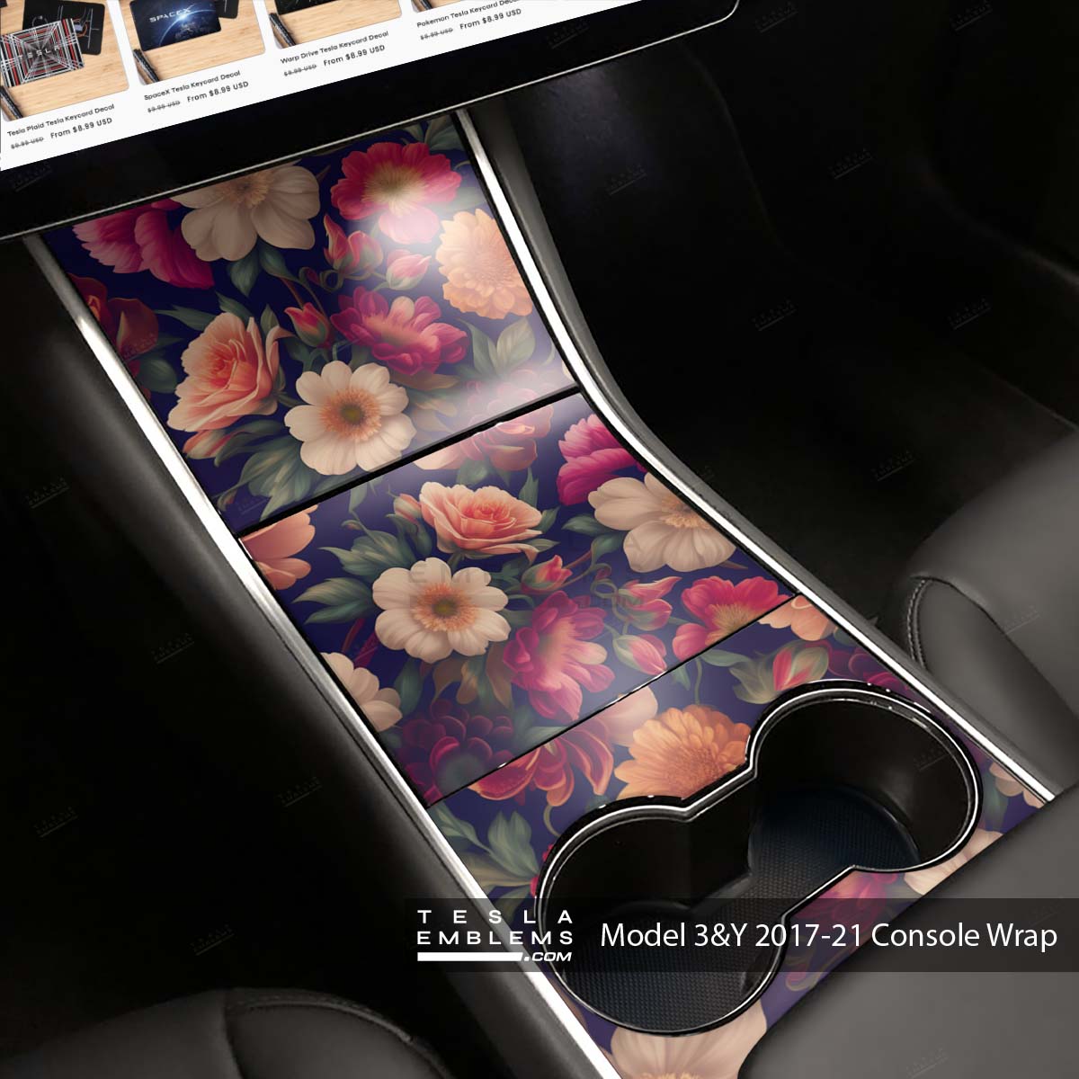 Midnight Bloom | Tesla Center Console Wrap Kit | Model Y ’19-20