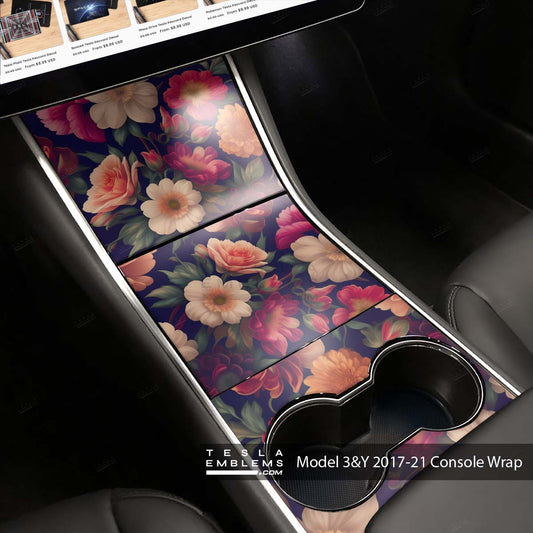 Midnight Bloom | Tesla Center Console Wrap Kit | Model Y ’19-20
