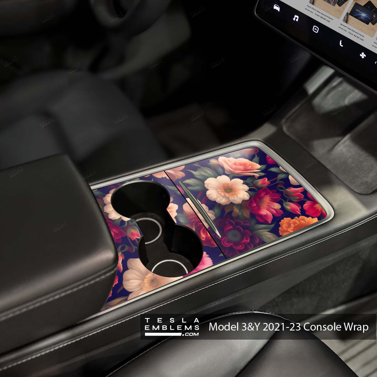 Midnight Bloom | Tesla Center Console Wrap Kit | Model Y '21-25