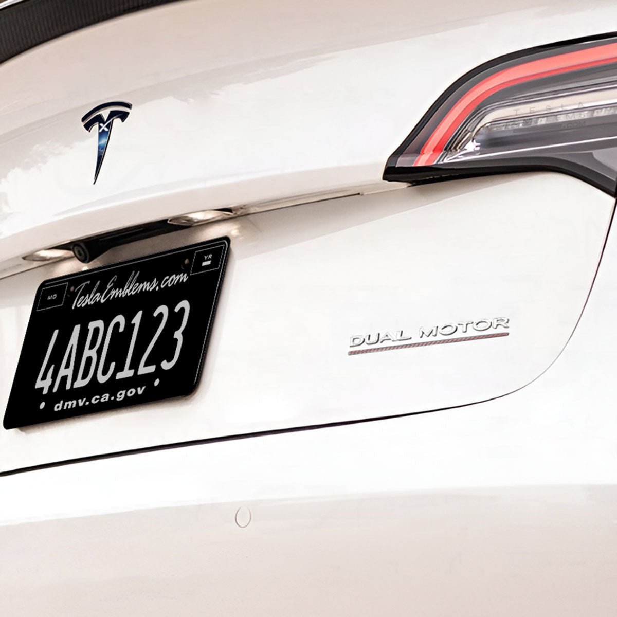 “Dual Motor Performance” Chrome Tesla Emblems | Genuine OEM Original Rear Trunk Badging