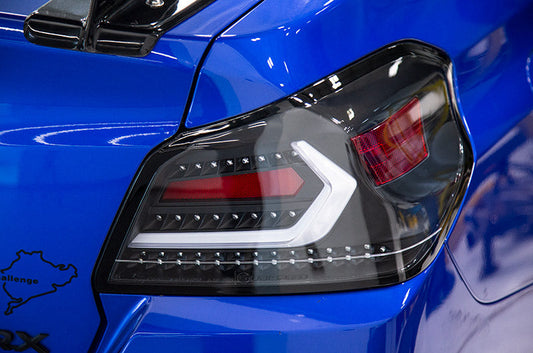 OLM Evolution Tail Lights (Clear Lens, Black Base, White Bar) - 2015-2021 WRX / STI