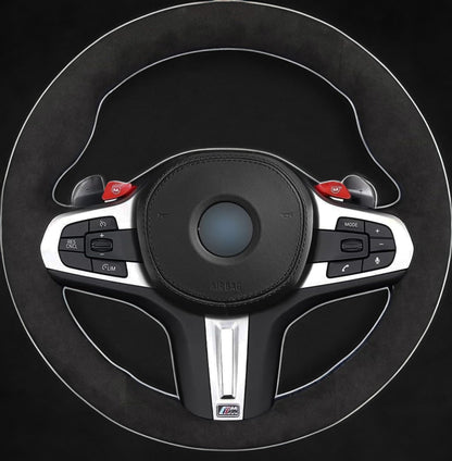 BMW G-Series Alcantara Suede Steering Wheel Cover DIY (White Stripe) G80 G20 G30 M3 M4 M340i