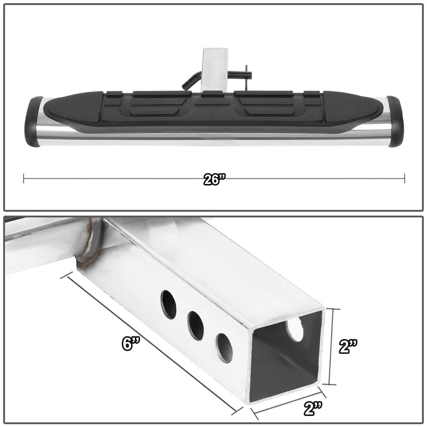 Universal Trailer Hitch Step Bar 26" x 4" Silver - Fits 2" Receivers