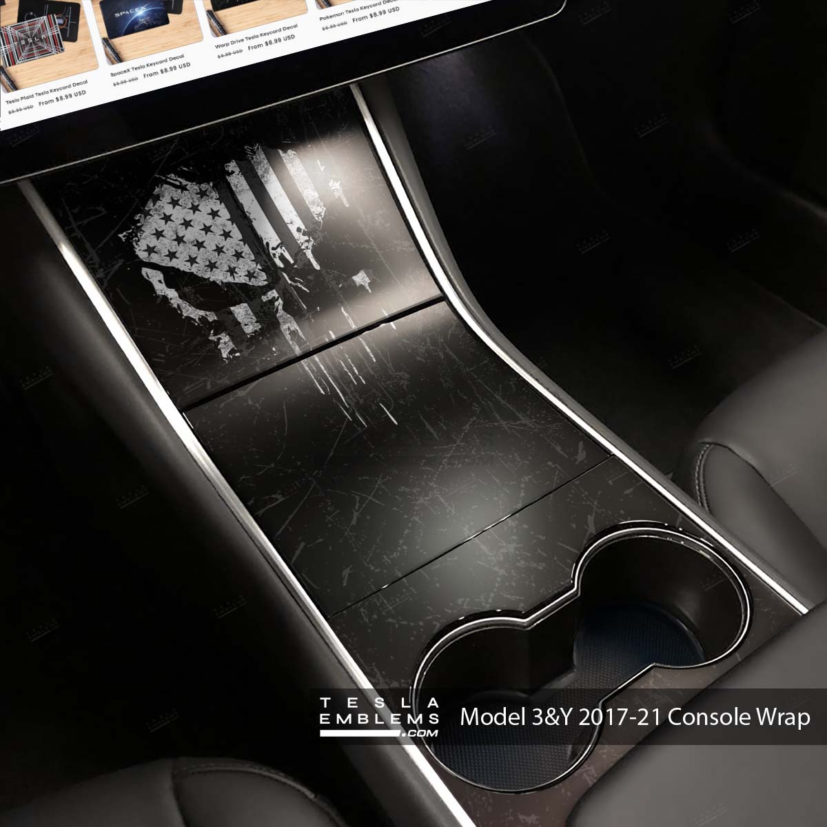 Punisher Skull | Tesla Center Console Wrap Kit | Model Y ’19-20
