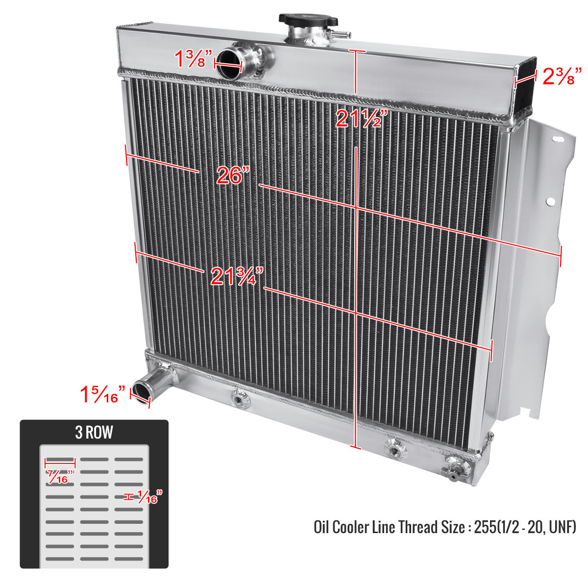 1963-1969 Dodge Dart/Charger/Coronet Plymouth Satellite/Belvedere/Savoy Aluminum 3-Row Performance Radiator