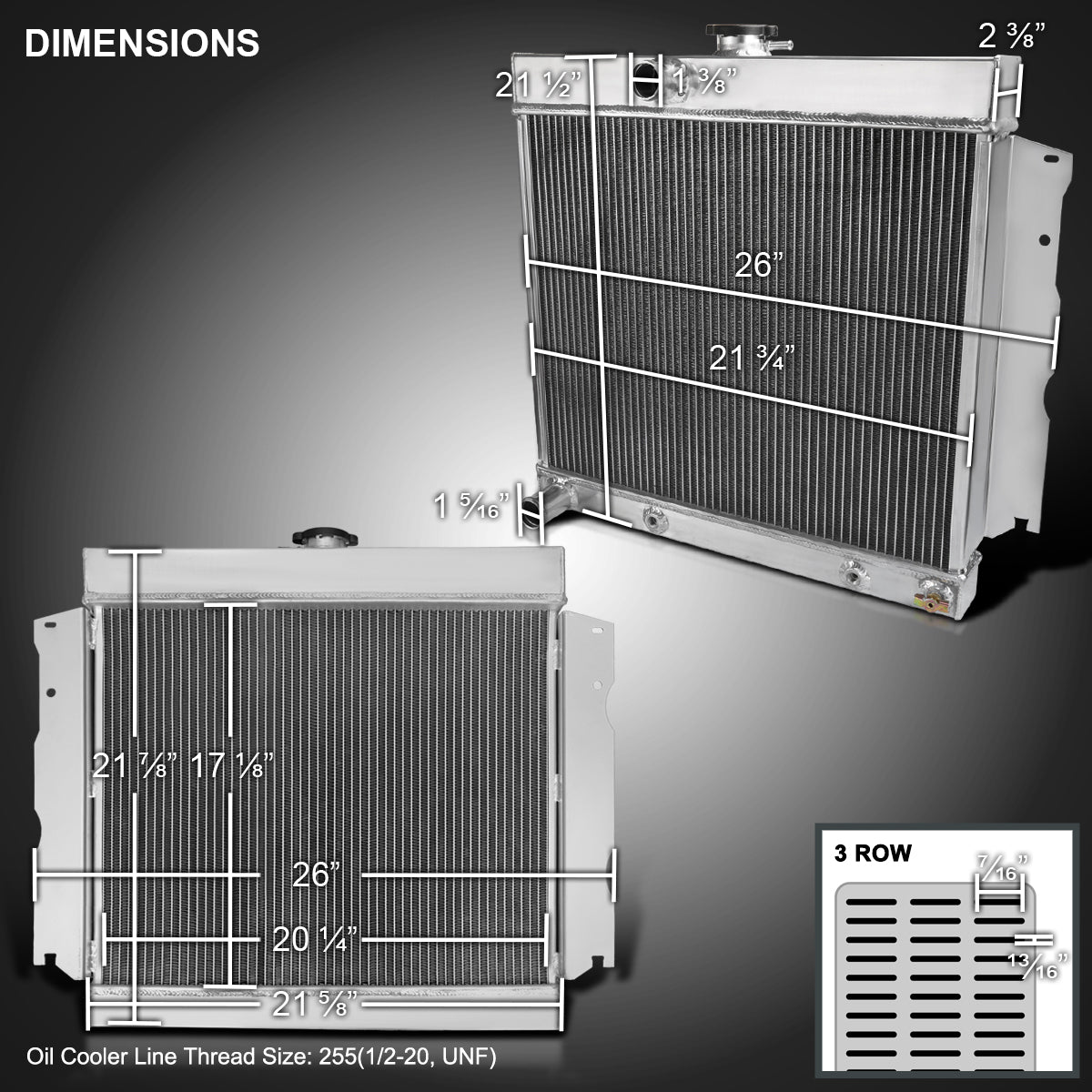 1963-1969 Dodge Dart/Charger/Coronet Plymouth Satellite/Belvedere/Savoy Aluminum 3-Row Performance Radiator