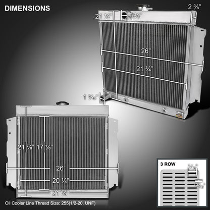 1963-1969 Dodge Dart/Charger/Coronet Plymouth Satellite/Belvedere/Savoy Aluminum 3-Row Performance Radiator