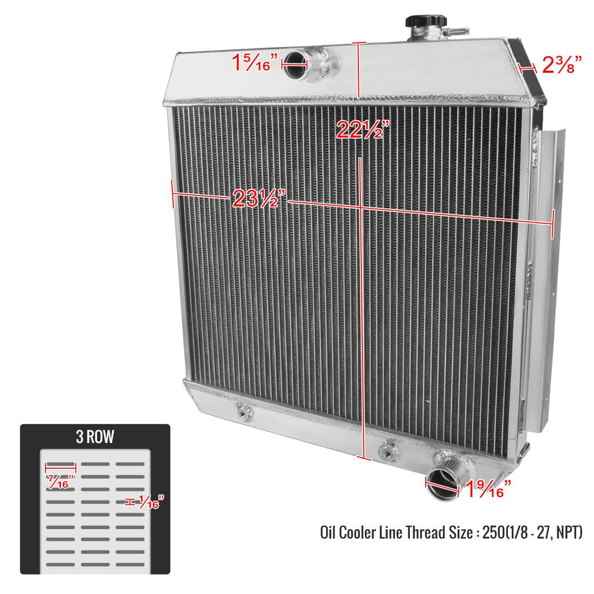 1955-1957 Chevrolet Bel Air/Nomad/Del Ray/150/210 V8 MT Aluminum 3-Row Performance Radiator