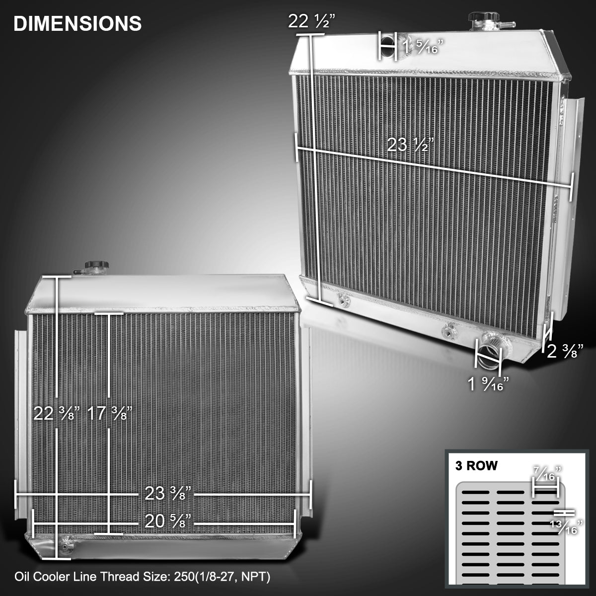 1955-1957 Chevrolet Bel Air/Nomad/Del Ray/150/210 V8 MT Aluminum 3-Row Performance Radiator