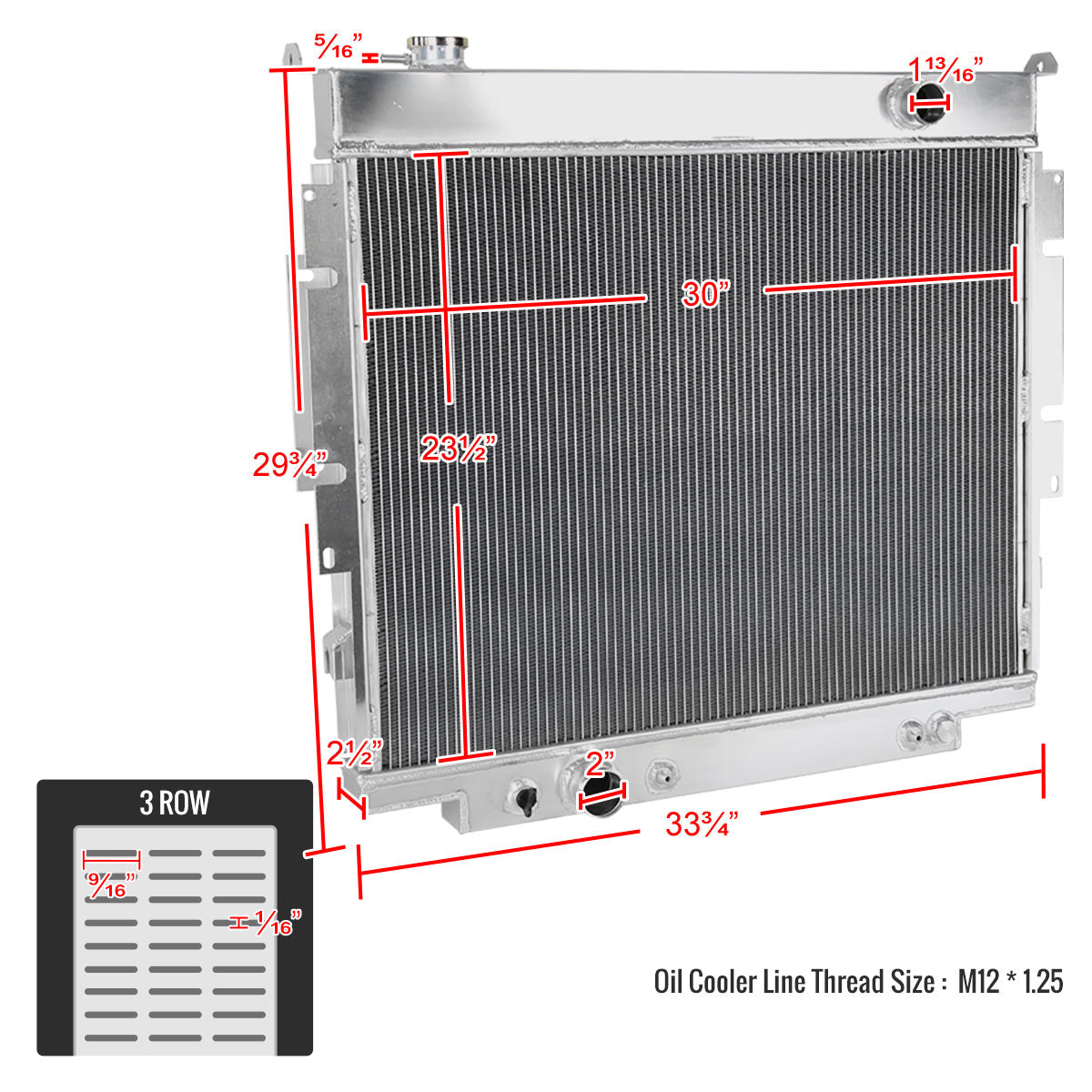 1983-1994 Ford F-150/F-250/F-350/F59 Aluminum 3-Row Performance Radiator