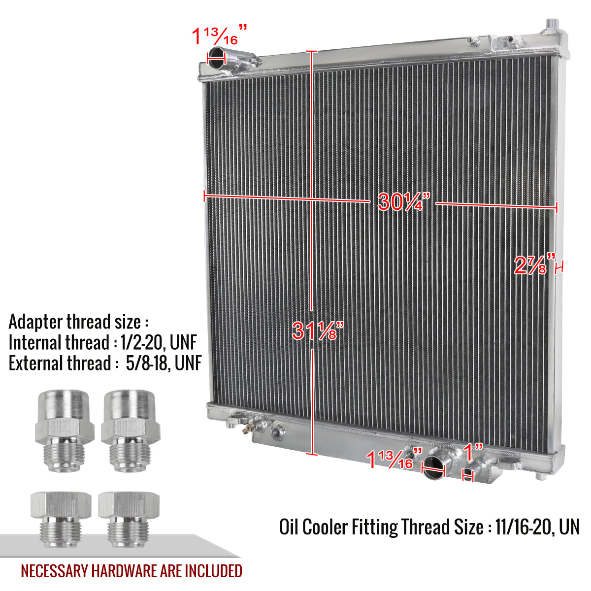 1999-2004 Ford F-250/ F-350/ F-450/ F53 6.8L V10/ 7.3L V8 Diesel 3-Row Aluminum Performance Radiator