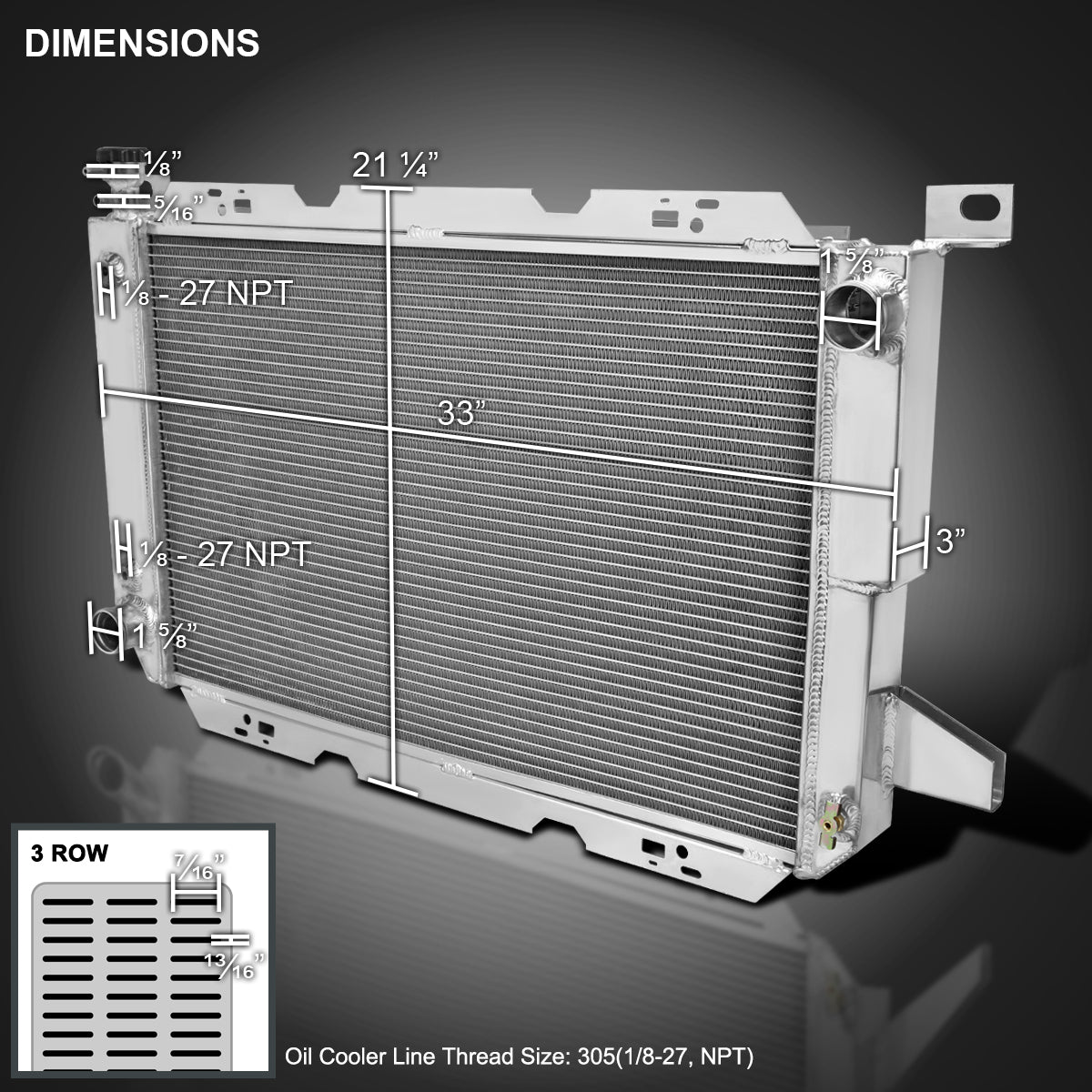 1985-1997 Ford Bronco/F Series V8 Aluminum 3-Row Performance Radiator