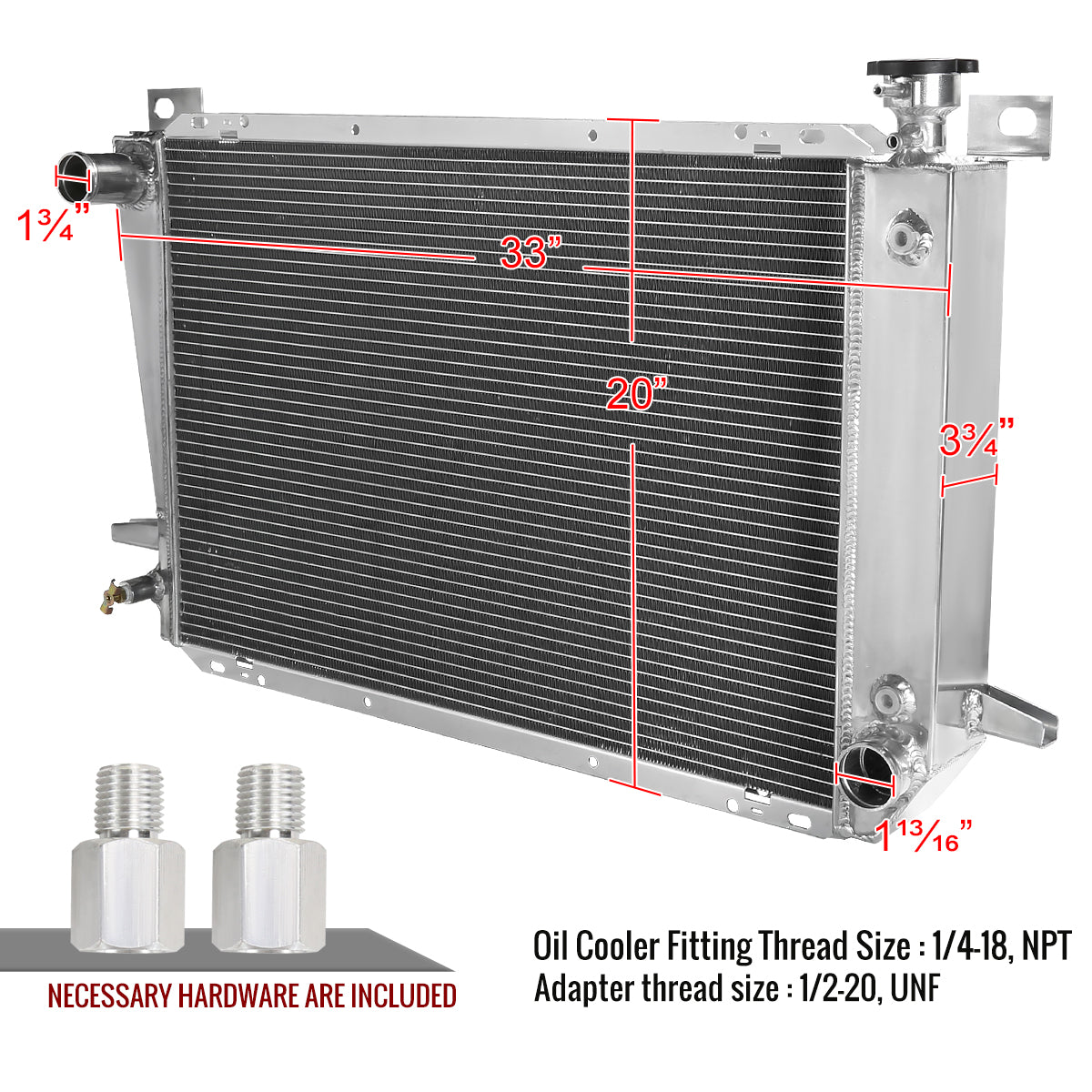 1985-1996 Ford F-150/ F-250/ F-350/ Bronco 4.9L L6 3-Row Aluminum Performance Radiator