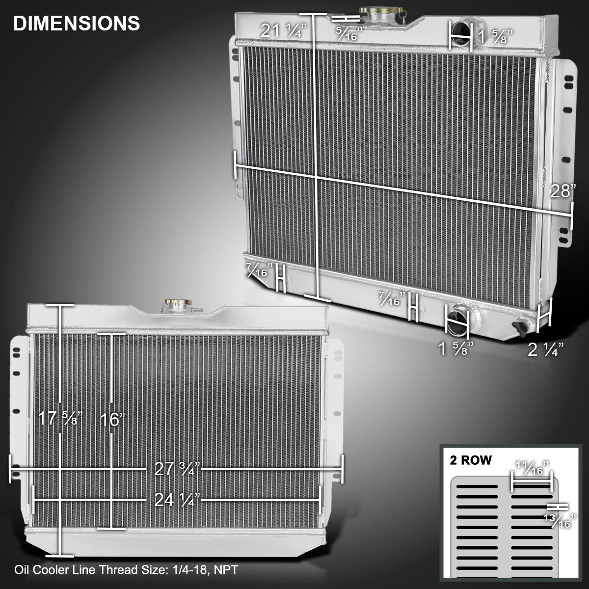 1959-1965 Chevrolet Impala/Bel Air/Biscayne/Chevelle Aluminum 2-Row Performance Radiator