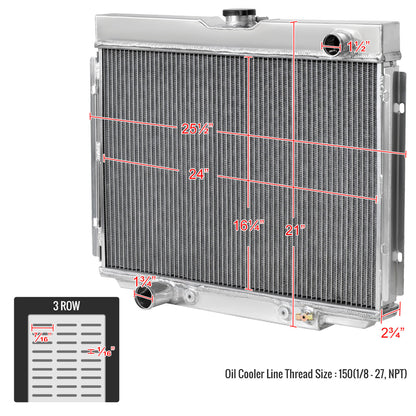 1967-1970 Ford Mustang/Fairlane/Ranchero/Torino Mercury Cougar 390ci V8 Aluminum 3-Row Performance Radiator