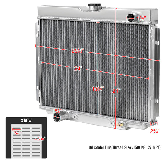 1967-1970 Ford Mustang/Fairlane/Ranchero/Torino Mercury Cougar 390ci V8 Aluminum 3-Row Performance Radiator