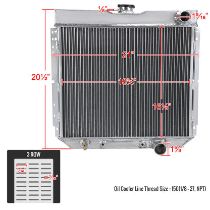 1963-1970 Ford Mustang/Fairlane/Falcon/Galaxie/Torino Mercury Cougar V8 Aluminum 3-Row Performance Radiator