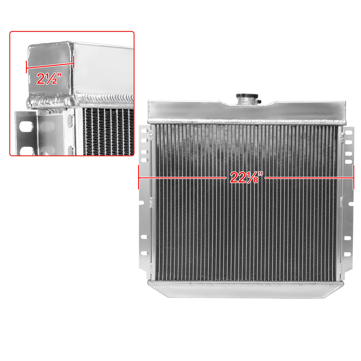 1963-1970 Ford Mustang/Fairlane/Falcon/Galaxie/Torino Mercury Cougar V8 Aluminum 3-Row Performance Radiator