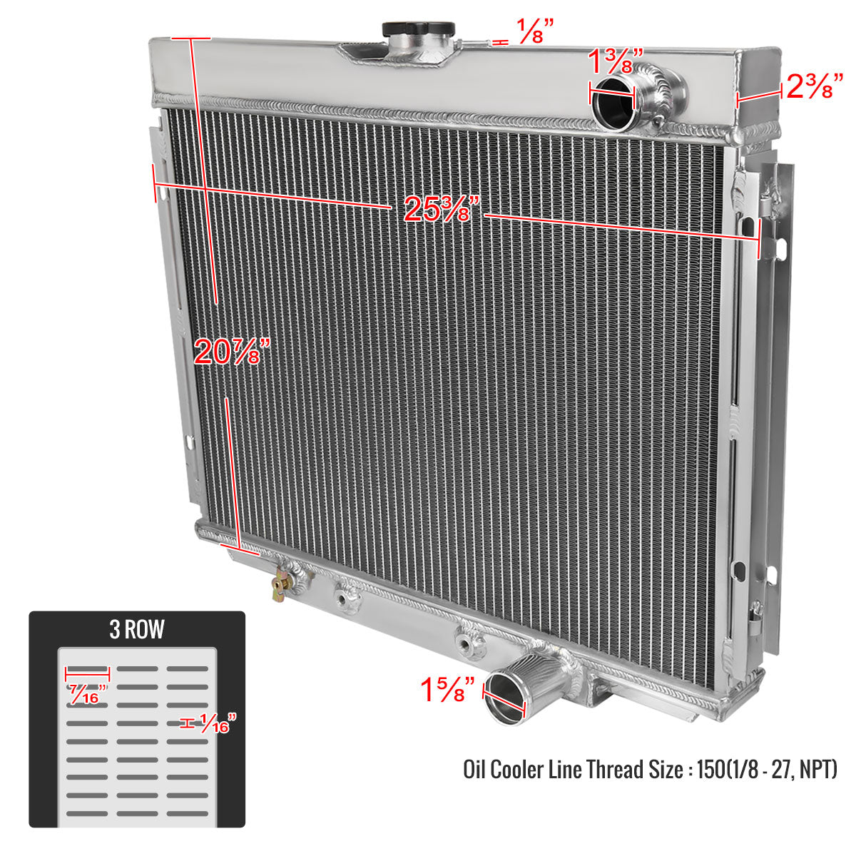1967-1970 Ford Mustang/Fairlane/Ranchero Mercury Cougar Aluminum 3-Row Performance Radiator