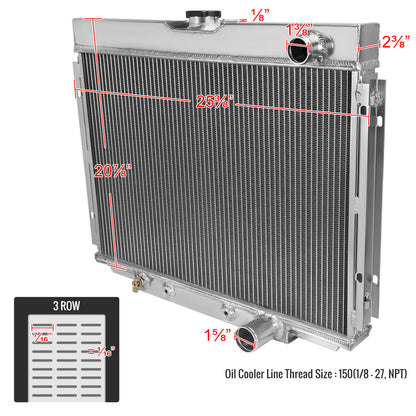 1967-1970 Ford Mustang/Fairlane/Ranchero Mercury Cougar Aluminum 3-Row Performance Radiator