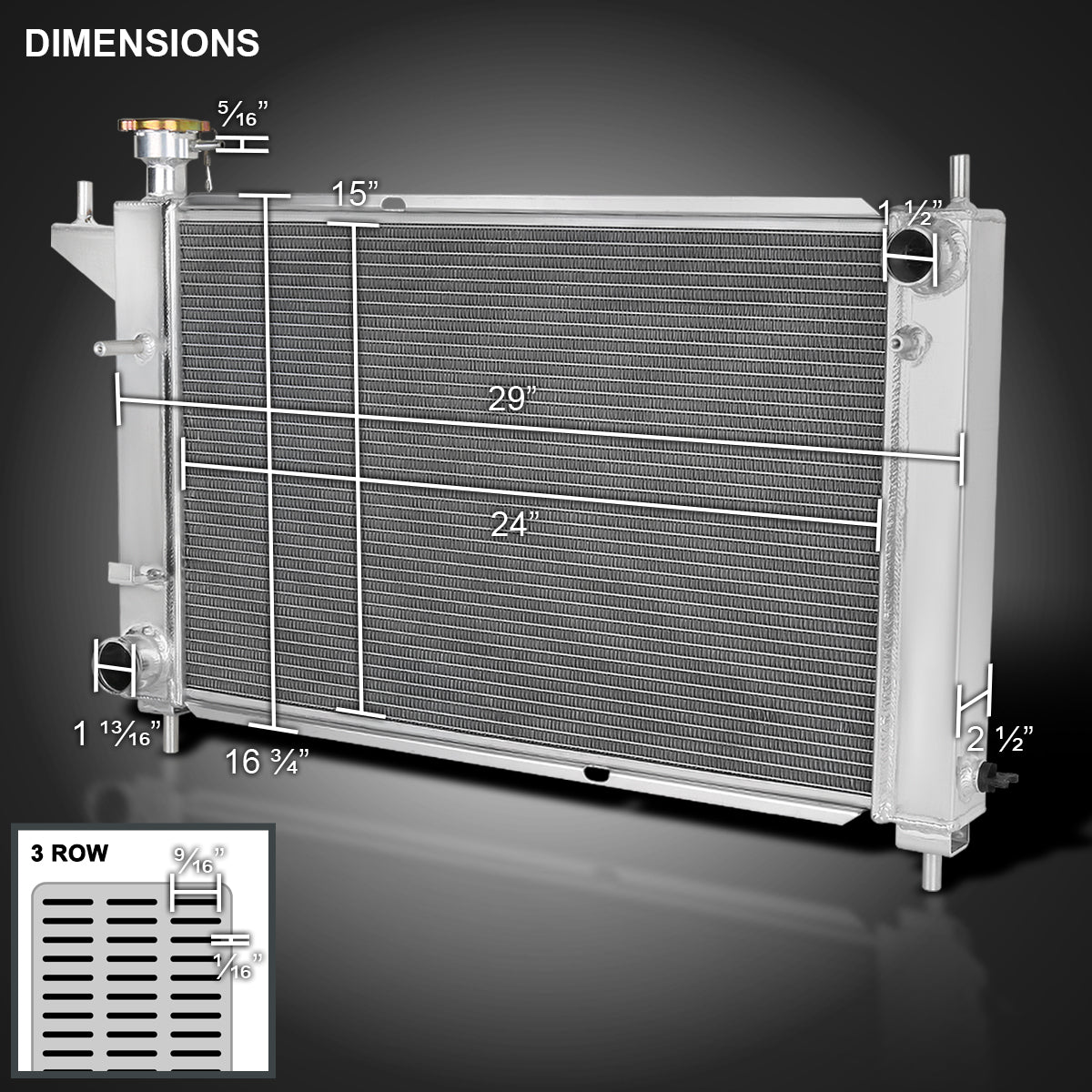 1994-1995 Ford Mustang GT/GTS/SVT 3.8L 5.0L Manual Transmission Aluminum 3-Row Performance Radiator