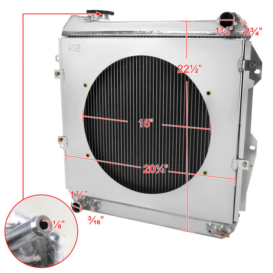 1988-1995 Toyota Pickup/4Runner V6 3 Row Radiator with Fan Shroud