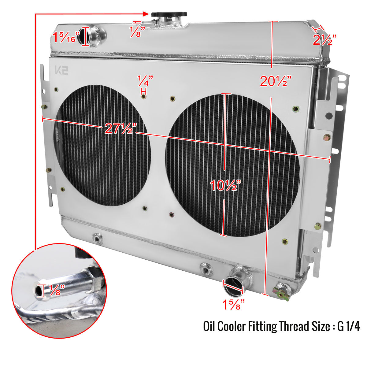 1963-1968 Chevrolet Impala/Biscayne/Caprice/Bel Air/El Camino/Chevelle 3 Row Radiator with Dual Fan Shroud