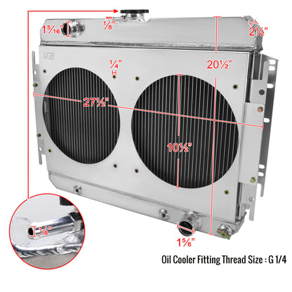 1963-1968 Chevrolet Impala/Biscayne/Caprice/Bel Air/El Camino/Chevelle 3 Row Radiator with Dual Fan Shroud