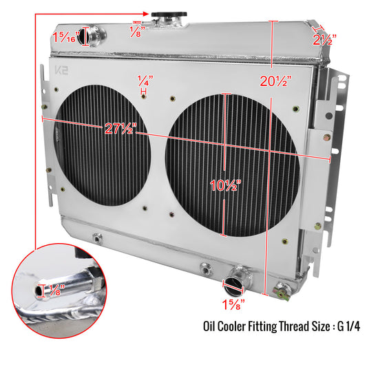 1963-1968 Chevrolet Impala/Biscayne/Caprice/Bel Air/El Camino/Chevelle 3 Row Radiator with Dual Fan Shroud
